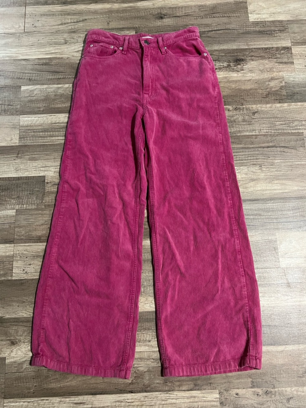 BDG Woman’s Bright Pink High Rise Wide Leg Corduroy Pants Size 27